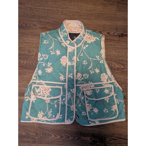 NEW! NWT 7 FOR ALL MANKIND Quilted Crop Floral Print Vest Jade Green Size M - Picture 3 of 10